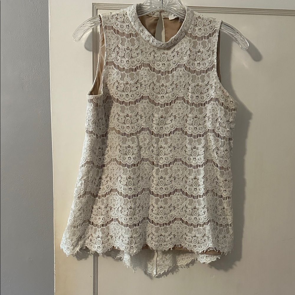 Rose & Olive Cream Lace Sleeveless Blouse, Size S